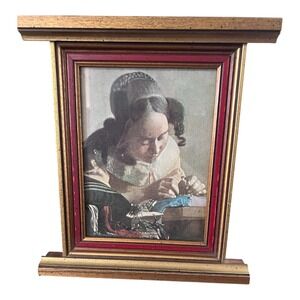 Edward Art Products Vermeer The Lacemaker Print 11"x10" Gold Red Wood Frame Good